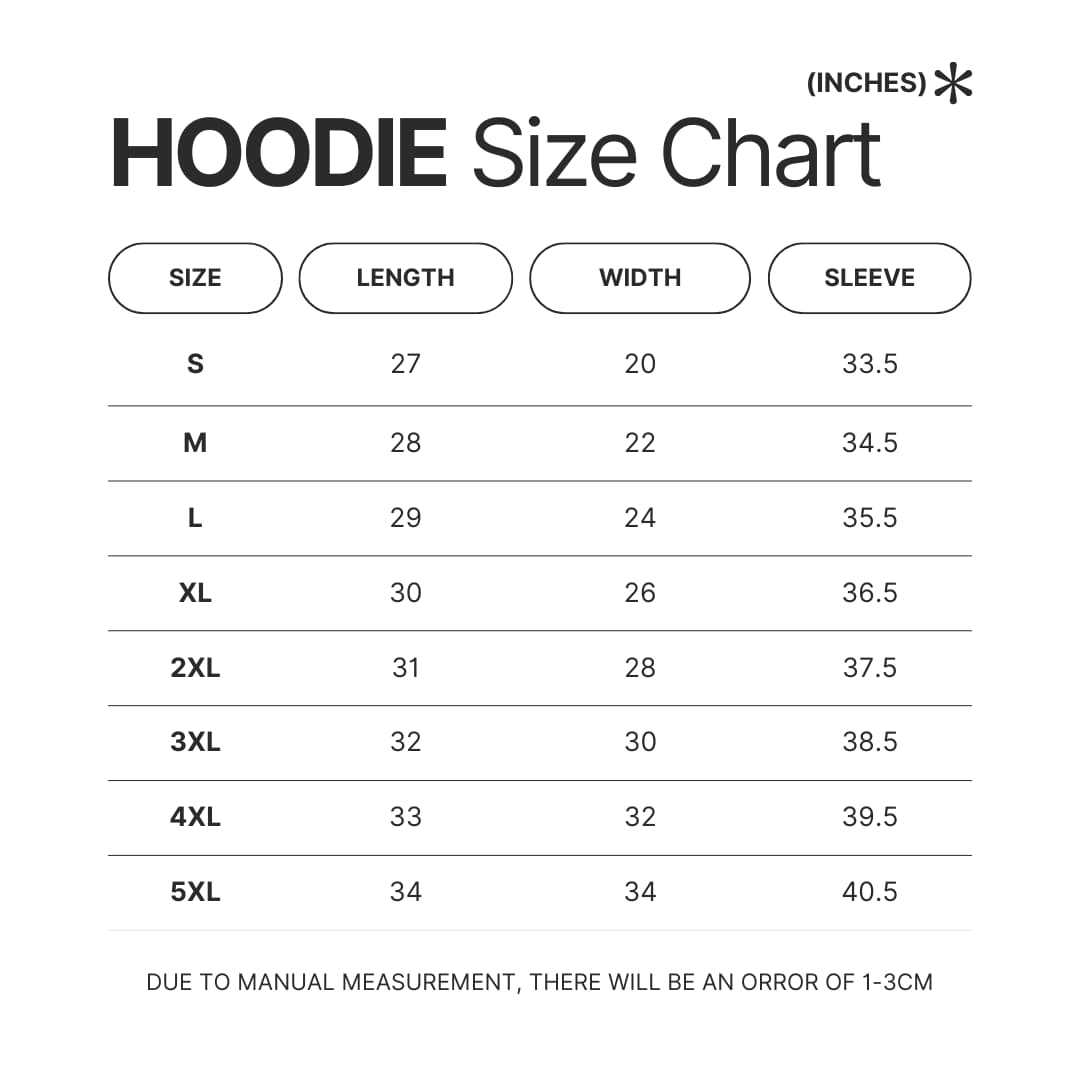 Hoodie Size Chart - Legacy Of Monsters Store