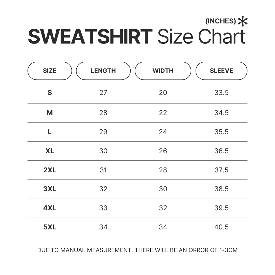Sweatshirt Size Chart - Legacy Of Monsters Store