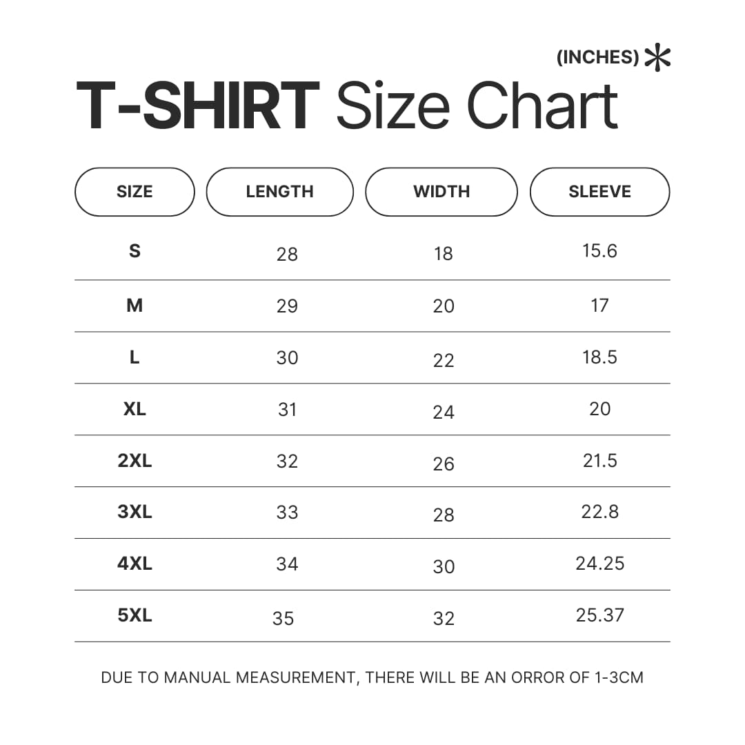 T shirt Size Chart - Legacy Of Monsters Store
