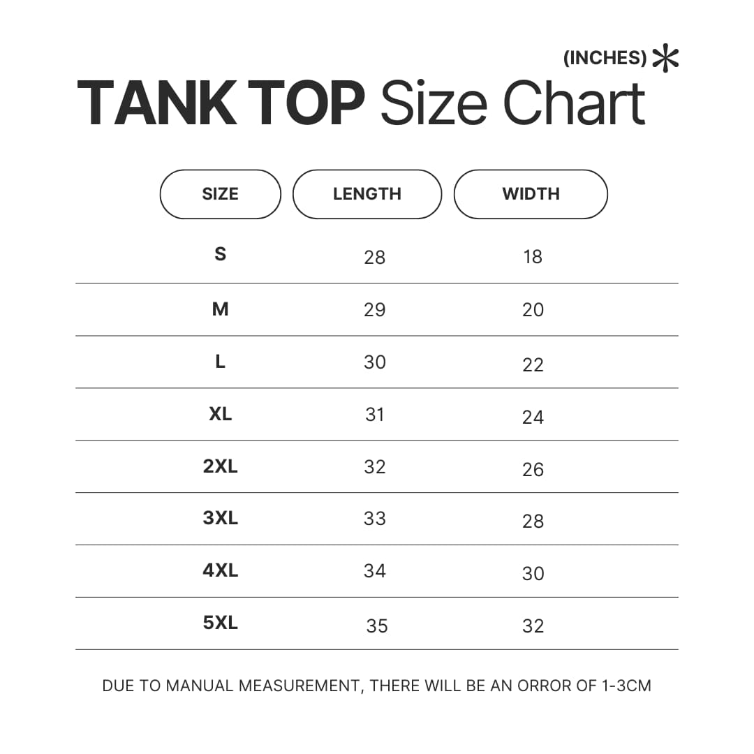 Tank Top Size Chart - Legacy Of Monsters Store