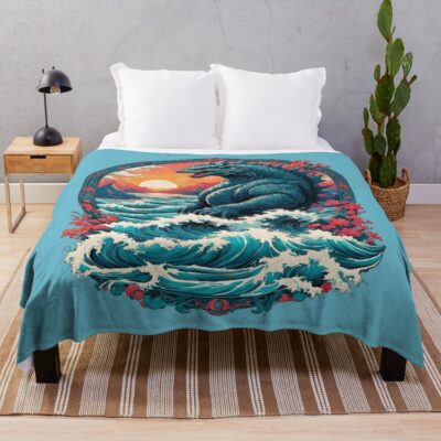 Godzilla Water Monster Gojira Retro Throw Blanket