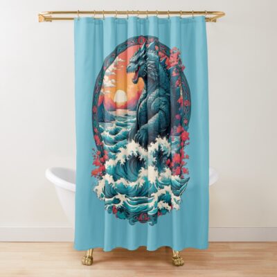Godzilla Water Monster Gojira Retro Shower Curtain